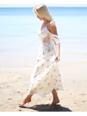 Free People Magnolia Maxi Dress Ivory Floral Lace Victorian Cottagecore